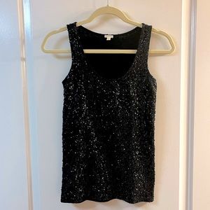 J.CREW Black-Sequined Knit Tank, Size XS — EUC